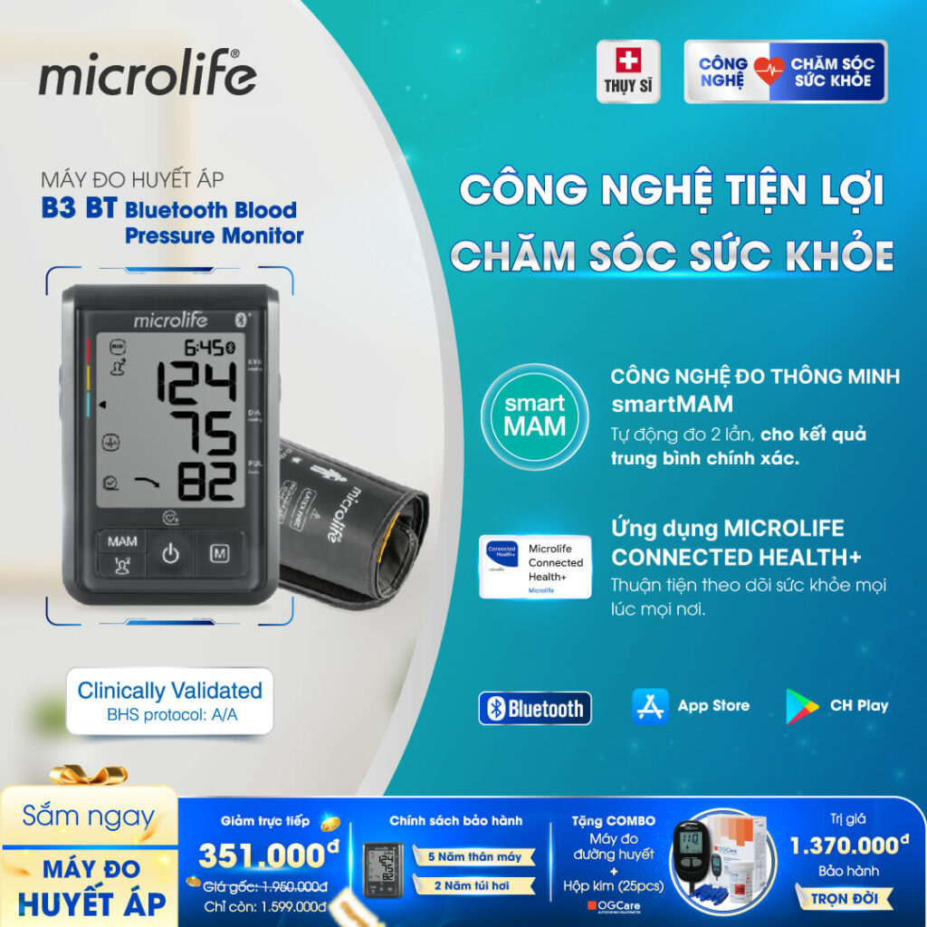 Máy đo huyết áp kết nối Blutooth - MICROLIFE B3 BLUETOOTH (BT)