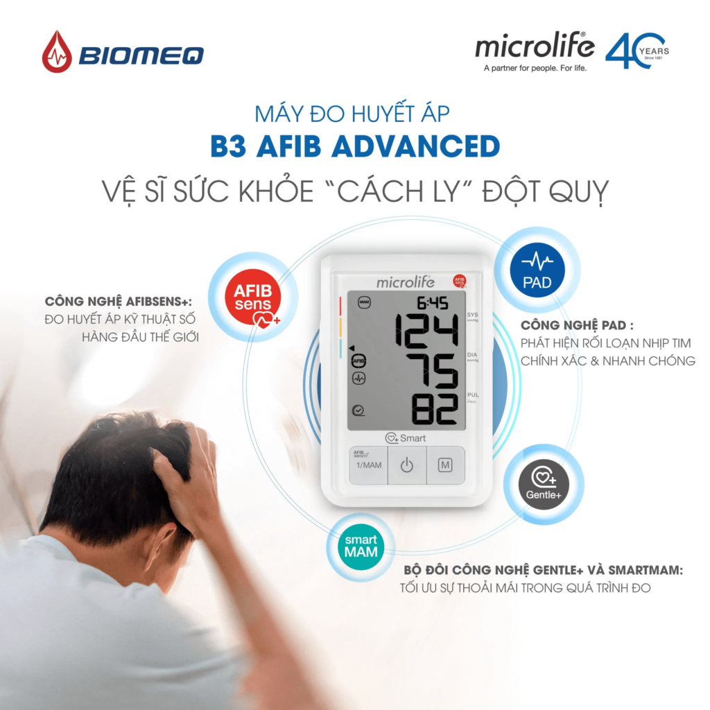 công nghệ afib phát hiện rung nhỉ phòng ngừa đột quỵ. Microlife B3 AFIB ADVANCED