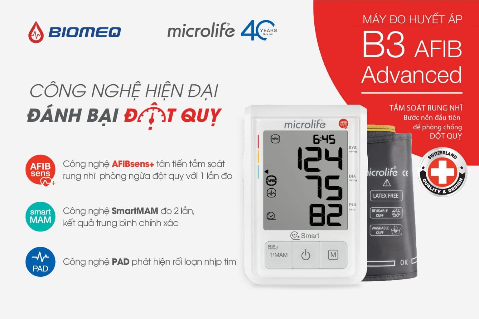 Máy đo huyết áp B3 AFIB Advanced với công nghệ hiện đại giúp cảnh báo đột quỵ